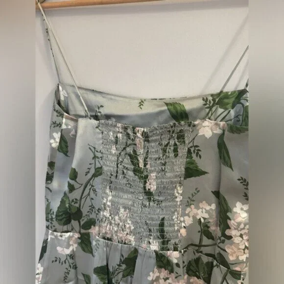 NEW Reformation Frankie Long Silk Dress in Tea Garden Green Floral | size 6 - Picture 12 of 12